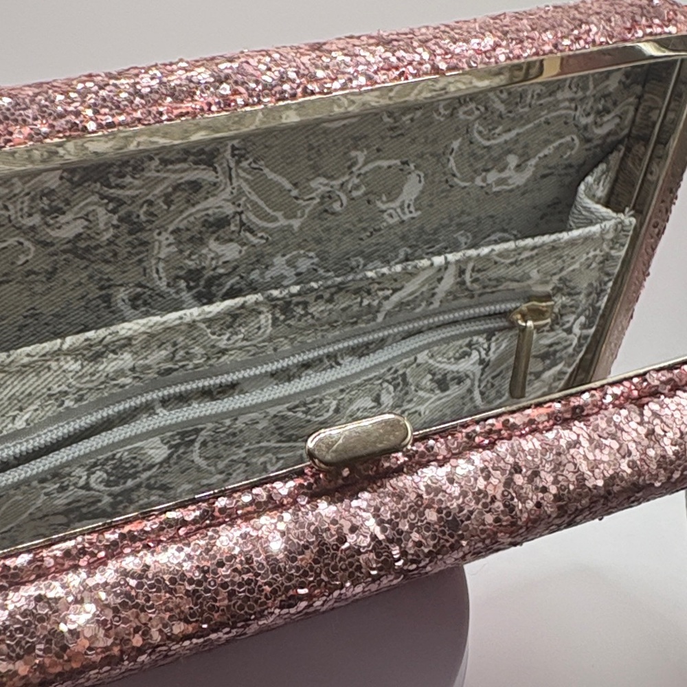 The Limited Rose Gold Glitter Box Clutch Evening Bag EUC - Picture 7 of 11